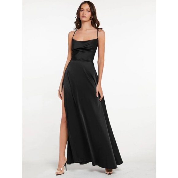 Crisscross Backless Wrap Satin Cowl neck maxi Dress dark green - Picture 1 of 2